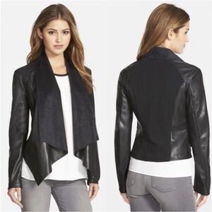 KUT From The Kloth Ana Faux Leather Open Front Draped Jacket Black Size Medium